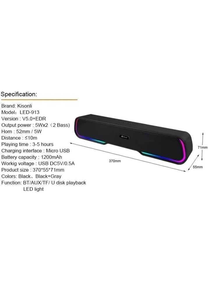 Kisonli 🔊 Kisonli LED-913 Bluetooth Speaker with RGB Light – Stereo Sound – Multi Ports - Image 1